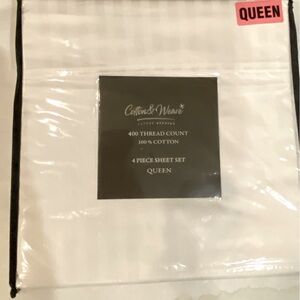 Cotton Weave luxury bedding Queen size damask stripe 4-Piece White Sheet Set